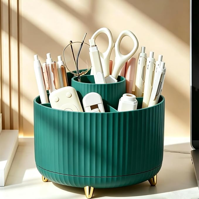 360 Degree Rotating Makeup Brush Holder Organizer Detachable Design 5 Slot Make up Brushes Cup for Cosmetics and Pencil Pen Organizer for Desk Makeup Organizer Skincare Storage for Vanity( Green)