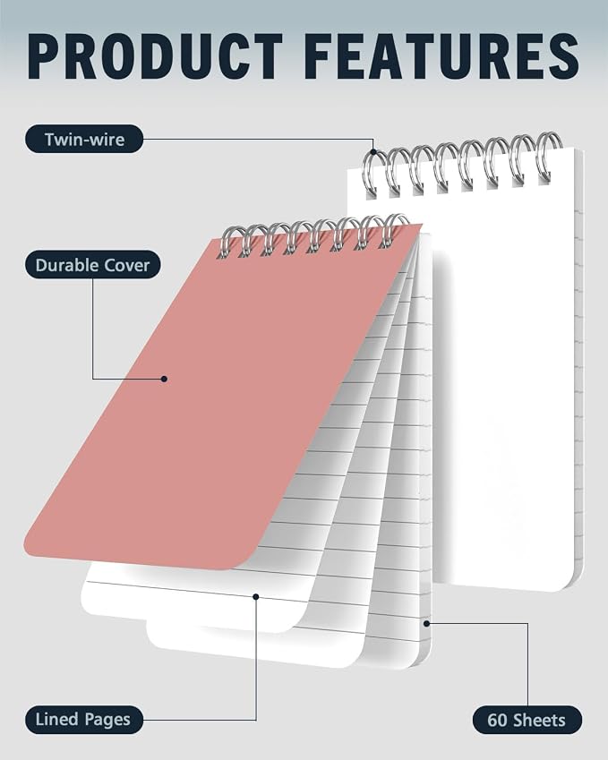 Dynta Small Top Spiral Notebooks Bulk 3x5 Inch, 30 Packs Pocket Notepad, Mini Pads 10 Morandi Colored, Memo Notepads for Home, School, College, Office, Work, Travel, 60 Sheets/120 Pages