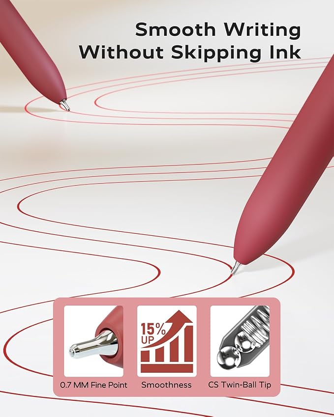 STAGEEK Red Gel Pens GX3, 6Pcs Quick Dry Red Ink Pens with 3 Extra Refills, Fine Point Retractable Smooth Writing Pens for Journaling, Note Taking, School Supplies, Nurse Aesthetic, Office(Red)