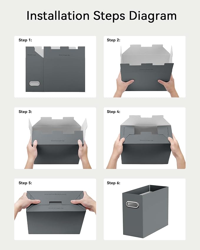Oterri File Organizer Box, Portable Collapsible Cardboard File Folder Organizer with Handle for Letter Size Hanging Files, Document Storage Box for Home Office & Classroom (8 Packs, Dark Grey)