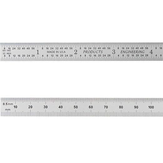 PEC Tools Flexible Metal Ruler, 12"/300mm High-Precision Steel Rule with Satin Chrome Finish, English & Metric Graduation (1/32", 1/64", 0.5mm, 1.0mm), Fully Hardened and Tempered, Made in USA