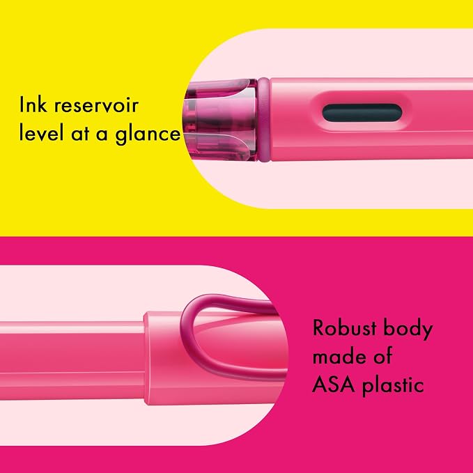 LAMY safari neonpink - Fountain Pen with ergonomic grip & polished steel nib in size EF - ideal for any Writing & Calligraphy - including LAMY T 10 blue cartridge - Right-Handed