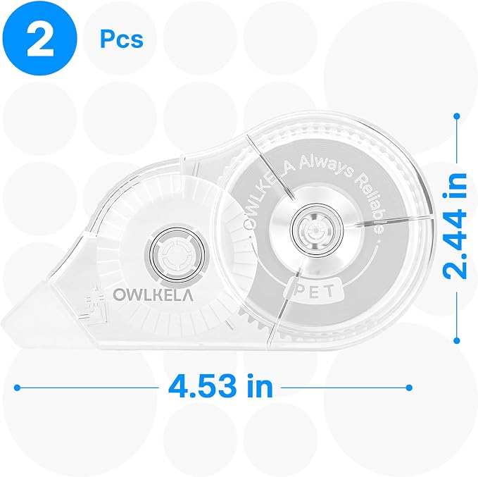 OWLKELA 2 Pack Plus Correction Tape, Tear-Resistant White Correction Tape, No Dry Time, Easy to Use, Office & School Supplies, 0.2 in Wide, 98.4 Ft, Clear