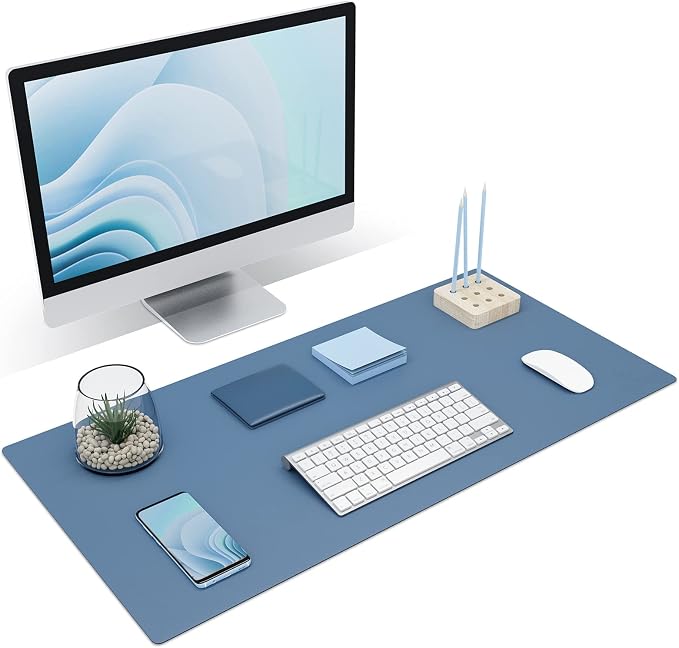 K KNODEL Large Desk Protector Mat, Leather Desk Pad (31.5"x15.7", Blue) | Non-Slip Desk Mat, Desk Pads and Blotters, Desktop Mat, Desk Protector and Cover, Office Computer, Laptop and Keyboard Mat