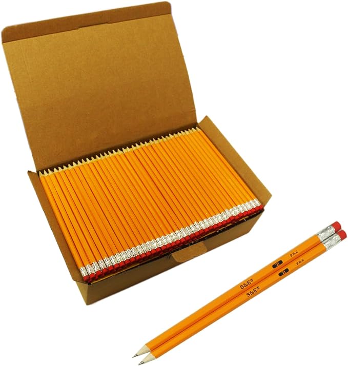 S & E TEACHER'S EDITION #2 HB Pencils 200 Count, Pre-Sharpened Wood-Cased Pencils with Eraser Tops, Yellow Bulk Pencil for Classroom Teacher Supplies, Writing, Drawing & Back to School
