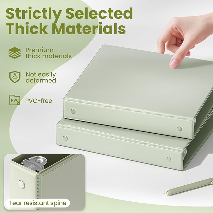 SUNEE 1 Inch Binders 3 Ring 6 Pack, Clear View Three Ring Binder PVC-Free (Fit 8.5x11 Inches) for School or Office Supplies, Sage Green