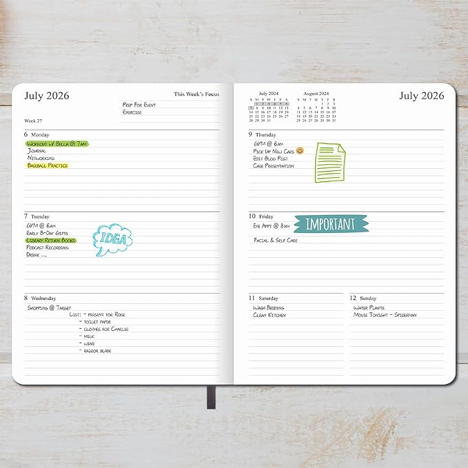 26-27 Academic Planner - Weekly and Monthly Planner, Jul 2026 - Jun 2027, Vegan Leather Cover, Elastic Closure, 7”x9.25”, Grey