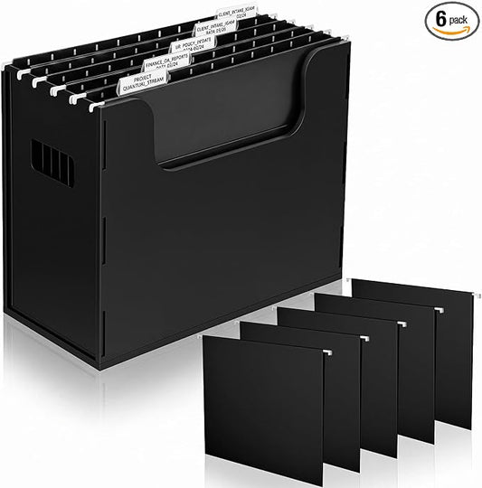 Qeeenar 1 Pcs Desktop Hanging File Organizer Box with 5 Pcs Black Hanging File Folders Letter Size Folder Storage Portable Storage Cabinets Document Holder for Office Supplies Home