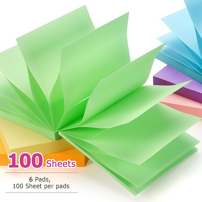 Early Buy Pop Up Sticky Notes 3x3, 6 Pads, 6 Pastel Color, 100 Sheets/Pad | repositionable adhesive, ideal for planners, reminders, and office organization