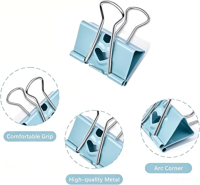 BAYTORY 40Pcs Pastel Binder Clips, 3/4 Inch (19 mm) Small Binder Clips | with Clear Storage Container, Paper Clamps for School Teachers Office Supplies (19 mm)