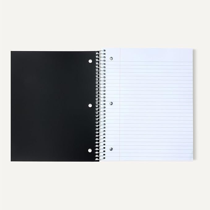 Amazon Basics Wide Ruled 3-Subject Spiral Notebook, 150 Sheets, 8.5 x 10.5 Inches, Black, 2-Pack