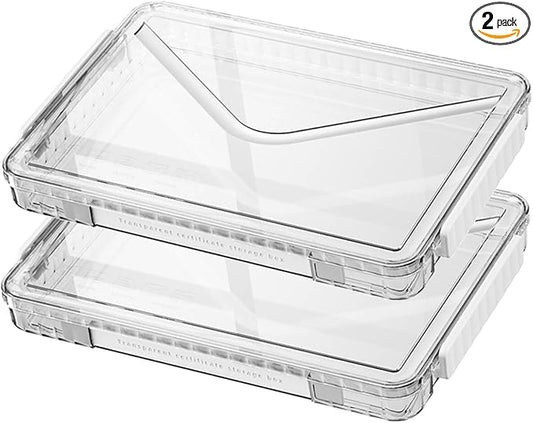 2 Pack Document Storage Clear Plastic Storage Boxes with Lids Stackable Storage Bins Paper Storage Box Containers for Organizing A4 File Paper, Document, Photo, Scrapbook