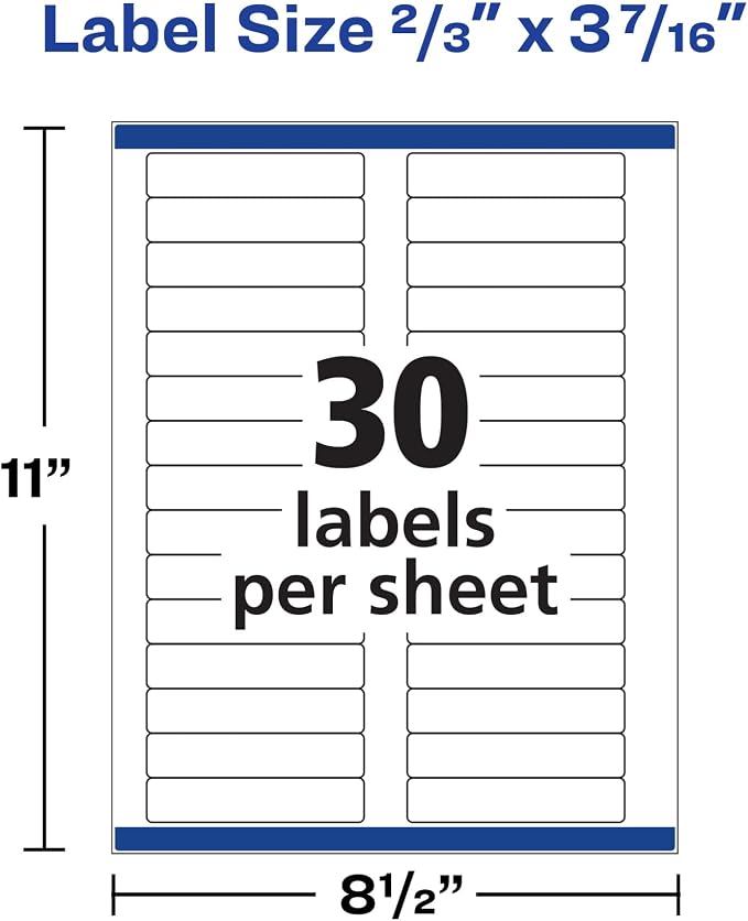 Avery File Folder Labels with TrueBlock Technology, Permanent Adhesive, 2/3" x 3-7/16", Laser/Inkjet, 150 Labels (08593) (Pack of 4)