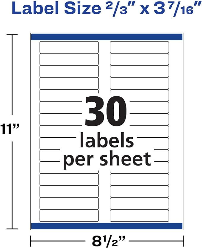 Avery File Folder Labels with TrueBlock Technology, Permanent Adhesive, 2/3" x 3-7/16", Laser/Inkjet, 750 Labels (08366)