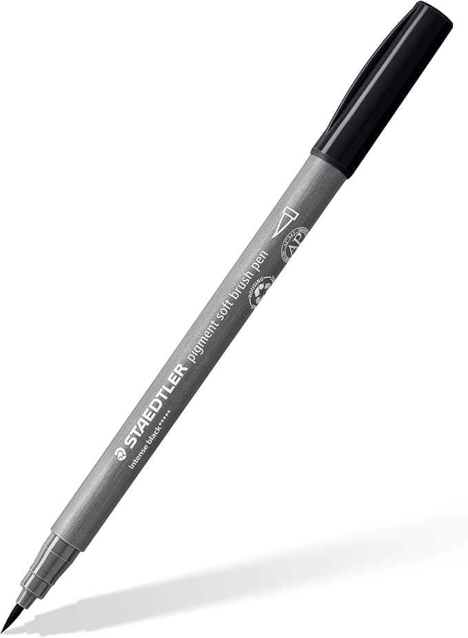 STAEDTLER Pigment Arts Soft Brush Pen, Grey Colours, Pack of 6 Pens, 372 C6