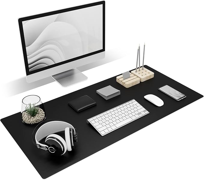 K KNODEL Large Desk Protector Mat, Leather Desk Pad (35.4"x17", Black) | Non-Slip Desk Mat, Desk Pads and Blotters, Desktop Mat, Desk Protector and Cover, Office Computer, Laptop and Keyboard Mat