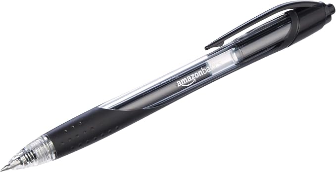 Amazon Basics Retractable Gel Ink Pens for Note-Taking and Office Writing, Fine Point 0.7mm, Smooth Writing, Black, 12-Pack