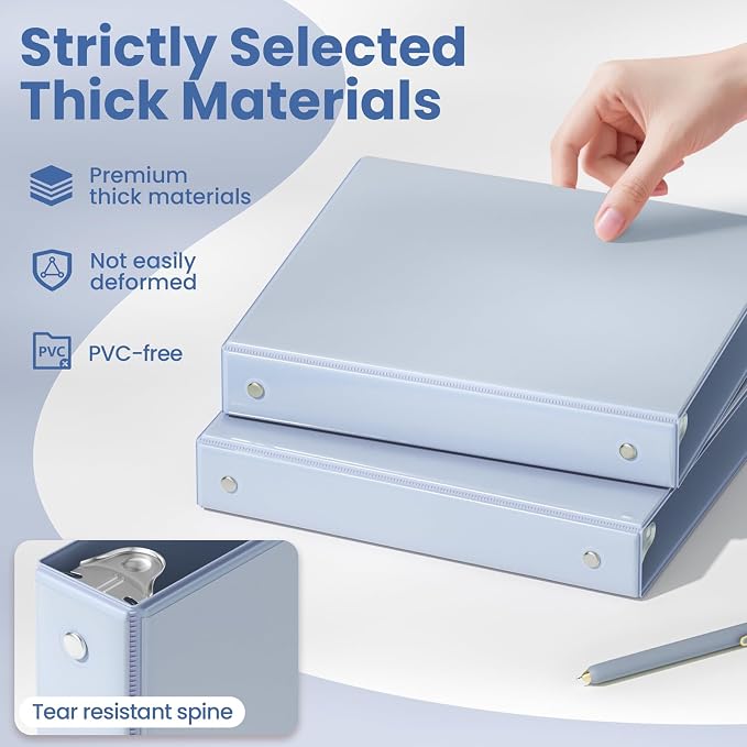 SUNEE 1 Inch Binders 3 Ring 6 Pack, Clear View Three Ring Binder PVC-Free (Fit 8.5x11 Inches) for School or Office Supplies, Haze Blue