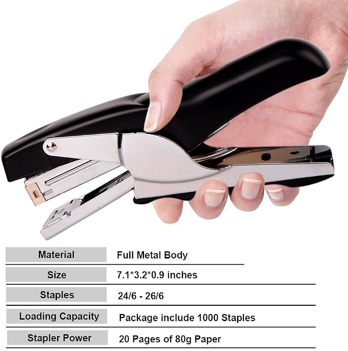 Stapler with 1000 Staples-Plier Stapler Save 60% Power,Good for Stapling at Home School or Warehouse (Black2P)