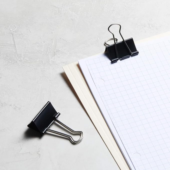 Amazon Basics Sturdy Binder Clips, Office Supplies, Medium 1.25 in, Document Organizing, Black, 96 Count (8 Pack of 12)