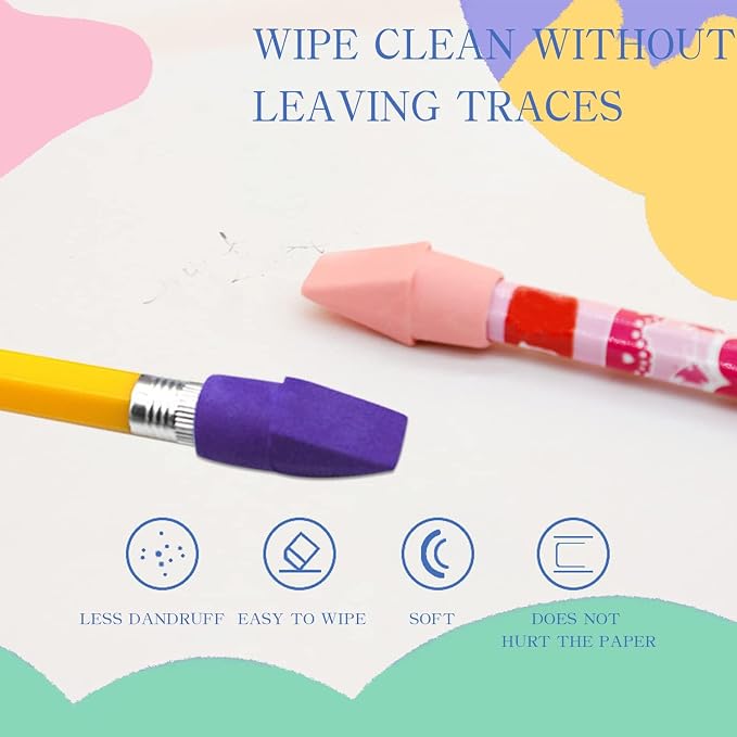 PRALB 400PCS Pencil Top Erasers Caps for Pencils, Bulk Chisel Shape Pencil Cap Erasers for Classroom Rewards, Teacher Supplies, Party Favors, School Prize Box