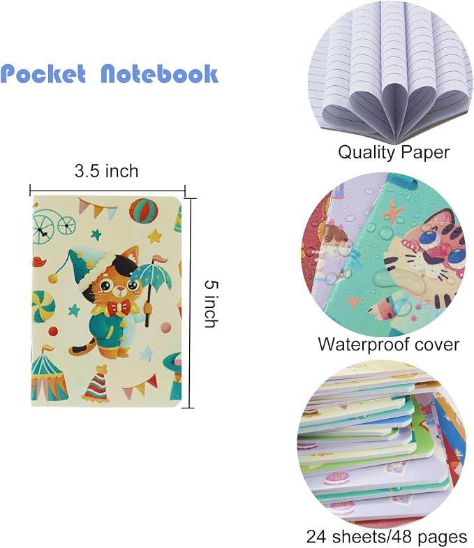 24pcs Mini Notebooks,3.5" x 5" Pocket Notepads,Small Journal for School Office Home Travel Gift Supplies(Animal)