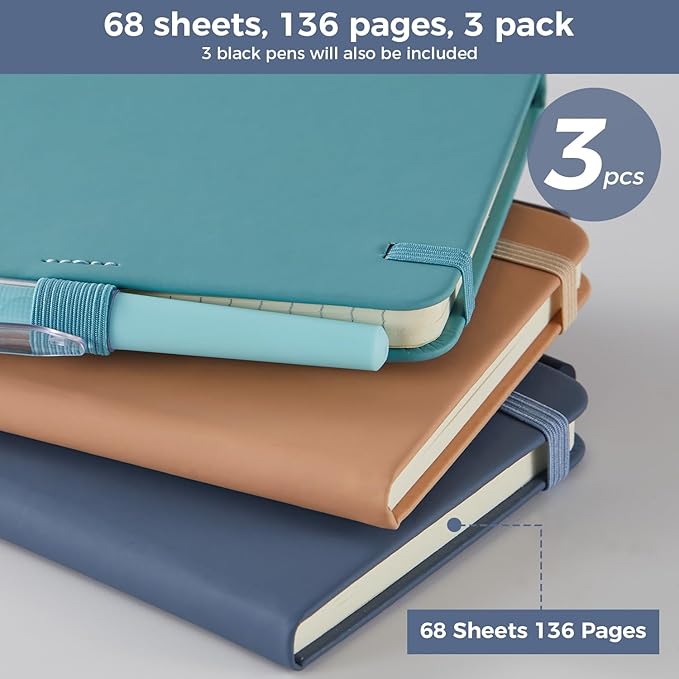 NIRMIRO 3 Pack Small Pocket Journaling Notebooks with Pen, A6 (3.7" x 5.7"), for Women/Men Work Writing Travel Business, School Office Supplies