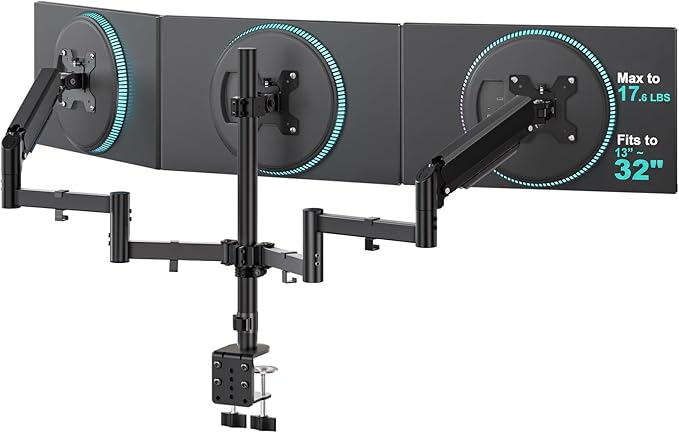 WALI Triple Monitor Mount for 13-32 inch Screens, up to 17.6 lbs per Arm | Adjustable 3 Monitor Desk Mount with Swivel, Tilt, Rotation, Triple Monitor Stand for Desk, VESA 75/100mm (GSDM003), Black
