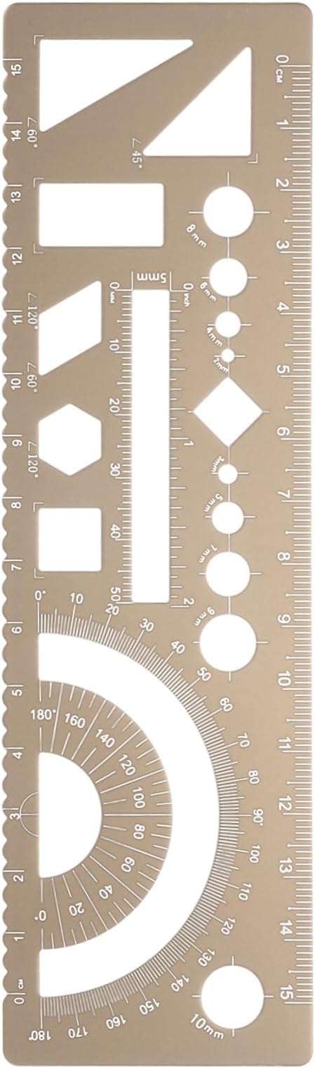 HARFINGTON Multifunctional Geometric Rulers 15cm Metric and SAE Aluminum Straight Edge Protractor Angle Math Measuring Ruler Geometric Drawings Templates for Drawing Drafting, Gold