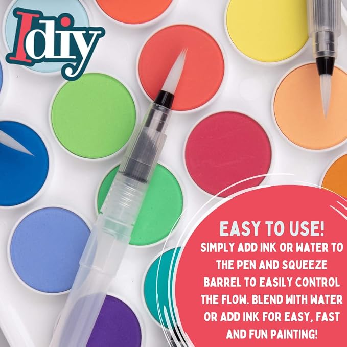 Refillable Watercolor Brush Pens Set of 12 – Water Brush Pens with 3 Tip Sizes (3mm, 4mm, 5mm) – Nylon Point Tips for Painting, Lettering, Calligraphy & DIY Crafts – Easy Flow Control & Easy to Clean