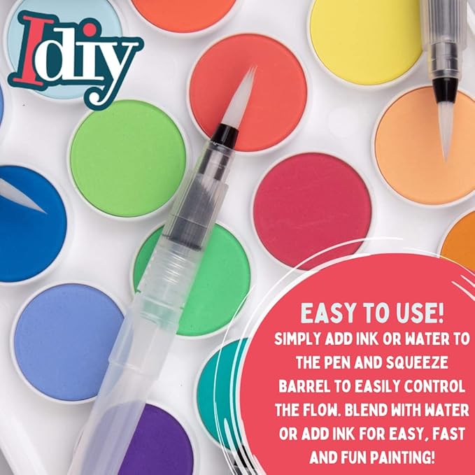Refillable Watercolor Brush Pens Set of 24 – Water Brush Pens with 3 Tip Sizes (3mm, 4mm, 5mm) – Nylon Point Tips for Painting, Lettering, Calligraphy & DIY Crafts – Easy Flow Control & Easy to Clean