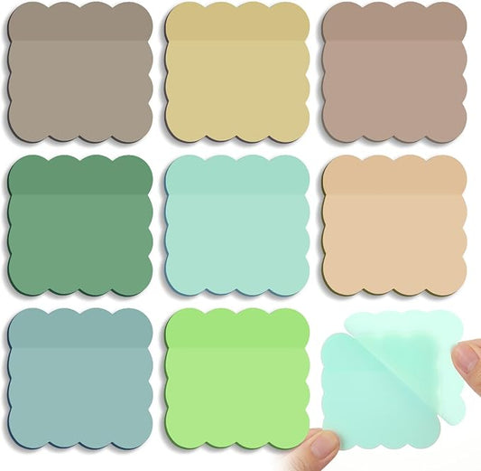 Eaasty 400 Sheets Transparent Scalloped Sticky Notes 2.8x2.8 Clear Sticky Notes 8 Pads Cute Wavy Translucent Pads Waterproof See Through Note for Bible Study Annotation School Office(Soft Morandi)