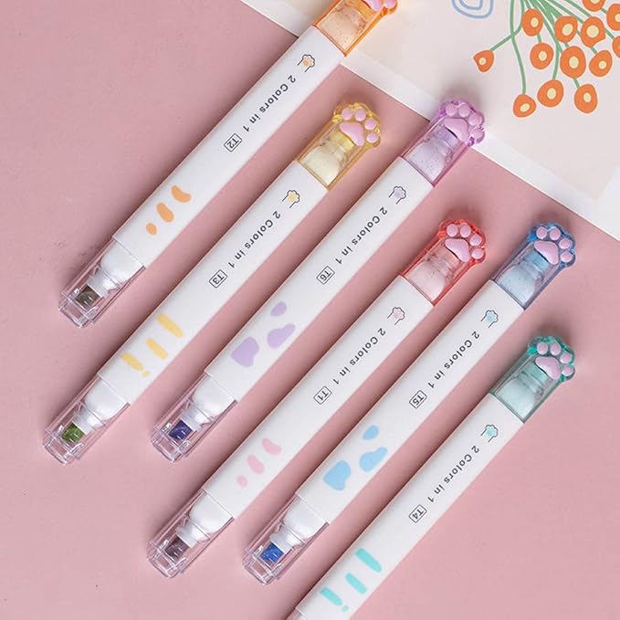 Double-headed Cute Light color eye protection Highlighter Markers, 6-Pack of 12 Flat Heads, Bright and Vintage Markers for School Office Journal Supplies (12 colors double head)