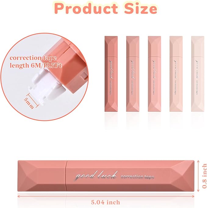 Temiary 5 Pcs White Correction Tapes, Aesthetic Correction Tape Pens Smooth Pull Out, Easy to Use Pen Shaped Applicator for Students School Office Supplies (Pink)
