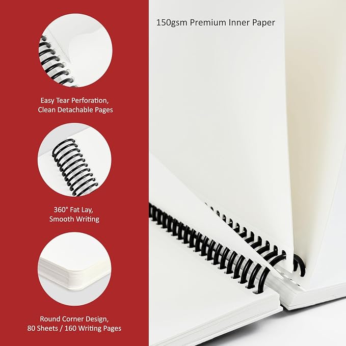 Hardcover Sketchbook,7.2"x8.3"Spiral Bound Drawing Pad,Red Grid | 150gsm(92lb)Acid-Free Thick Paper,Blank Art Journal for Adults,Artists&Beginners,Ideal for Sketching,Doodling and Mixed Media