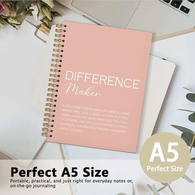 Pink Difference Maker Gift, Difference Maker Definition Hardcover Spiral Notebook Journal, Motivational Notebooks, Thank You Gifts for Women Men Teacher Coworkers, 5.5x8.3