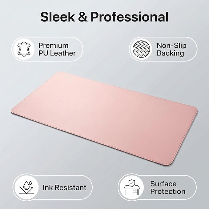 Leather Desk Mat - Non-Slip PU Desk Pad for Office and Home - Desk Organization and Accessories - Ideal for Mouse Pad and Desk Mats on Top of Desks(Pink,16.94''x 22.85'')