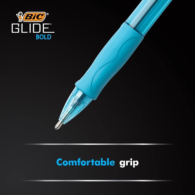 BIC Glide Bold Retractable Ball Pen, Bold Point (1.6mm), Blue, 12-Count, Rubber Grip for Comfortable Writing, Case(Pack of 18, 216 Count Total)