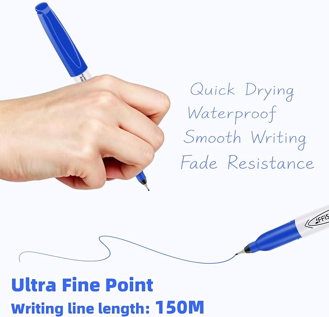 Blue Ultra Fine Point Permanent Markers, 18 Pack, 0.4 mm, Precision Extra Fine Tip for Detailed Writing, Art, Crafts & Labeling on Paper, Plastic, Glass, Metal, Waterproof, Fade-Resistant Ink