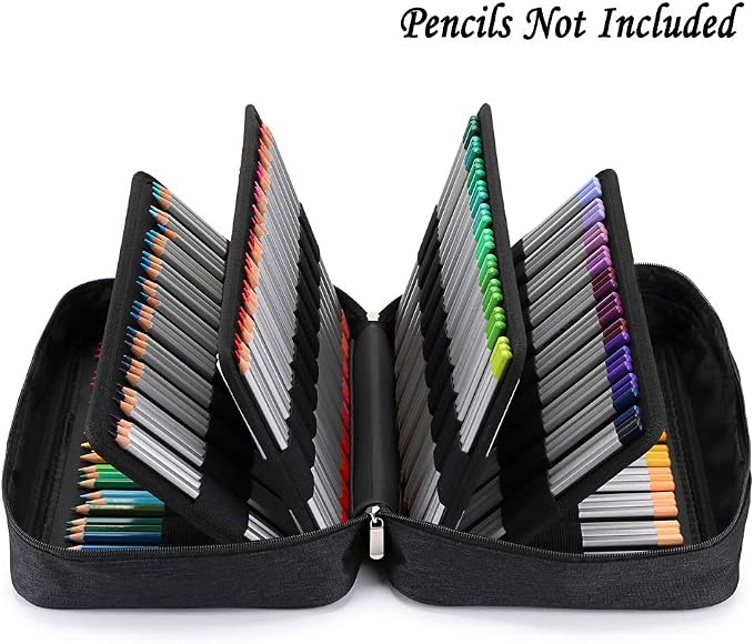BTSKY Colored Pencil Case 300 Slots Pen Pencil Bag Organizer with Handy Wrap Portable- Multilayer Holder for Crayola Colored Pencils & Gel Pen(Black)