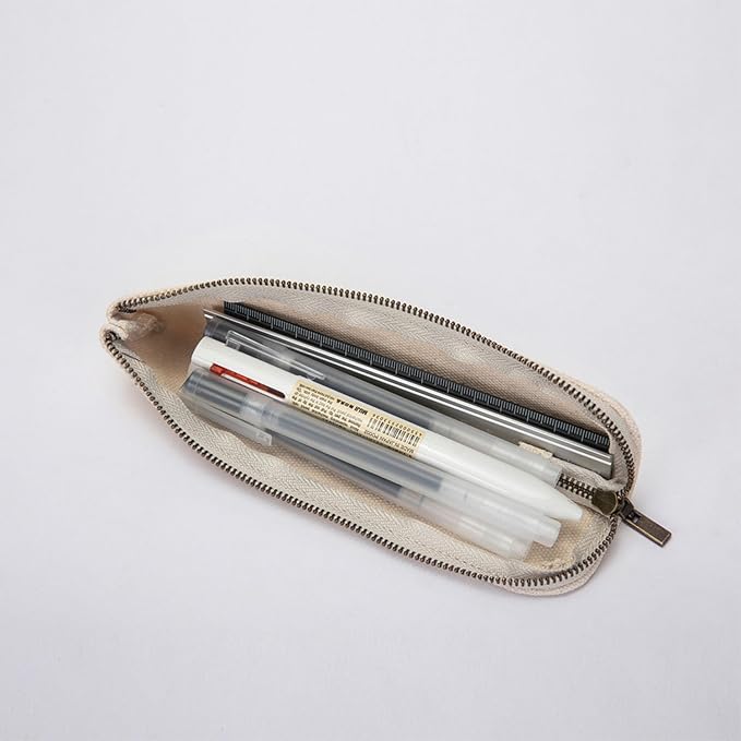 Slim Pencil Case Small Pencil Pouch Pen Case (Beige/CV)