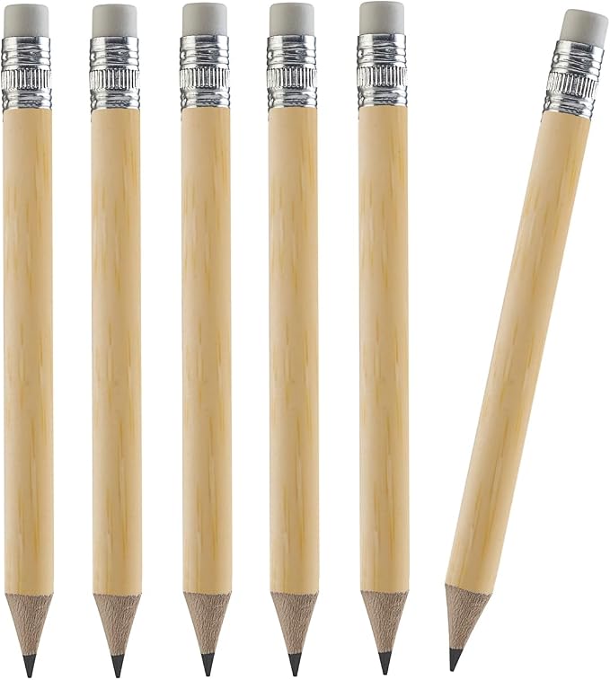 TH Golf 100pcs Golf Pencils, 4 Inch Mini Half Pencils with Eraser Sharpened Wood Mini Round for Schools Wedding Toddlers Home Corporate Multiple Colours (Natural)