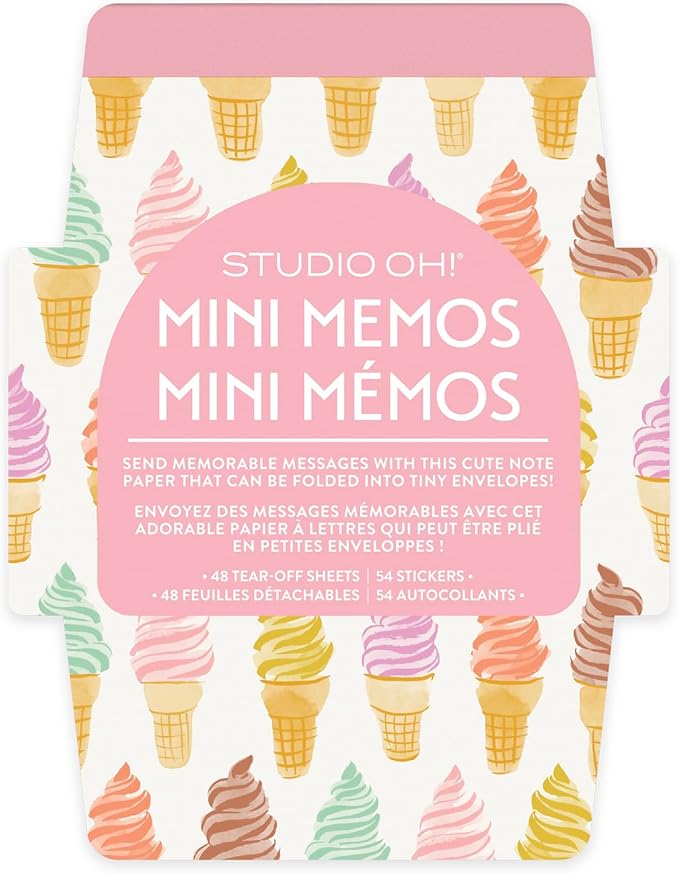 Studio Oh! Blank Mini Note Cards with Sticker Seals, 48 Tear-Off Foldable Memos, Tiny Envelope Notes, 6 Designs, 54 Stickers for All Occasion, Thanks, Party Invitations, Cool and Creamy