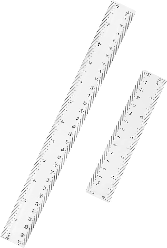 Unjoo Clear Plastic Ruler 6 Inch+12 Inch Straight Ruler, for School, Office | Shatterproof Rulers, with Inches and Centimeters, Easy-to-Read Markings, Plastic Drafting Measuring Ruler