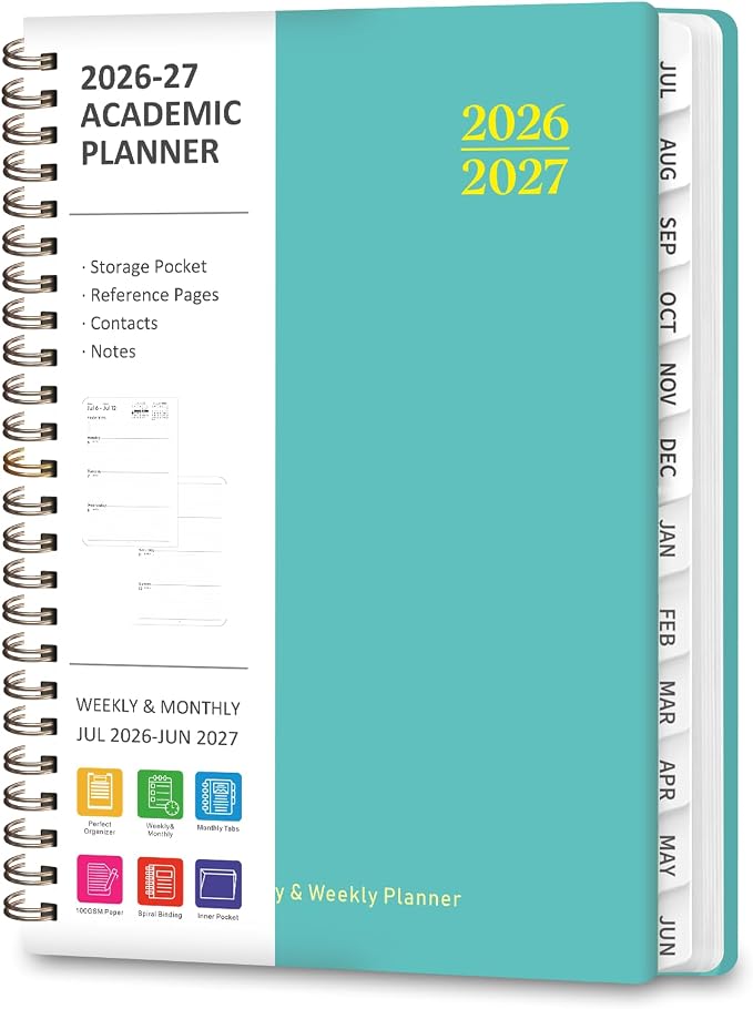 Planner 2026-2027, Weekly and Monthly Academic Planner, July 2026 - June 2027, Hardcover Calendar Agenda Book for School Year Planning, School Supplies for Teacher and Student, A5(6.3'' x 8.5'')