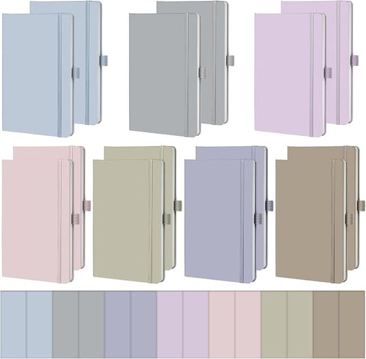 Laumoi 14 Pack Hardcover Journal Notebooks Bulk A5/A4/B5 Journaling Notebook Wide Ruled PU Leather Ruled Lined Journals with Pen Holder for School Business Work Writing (Morandi Color,A5)