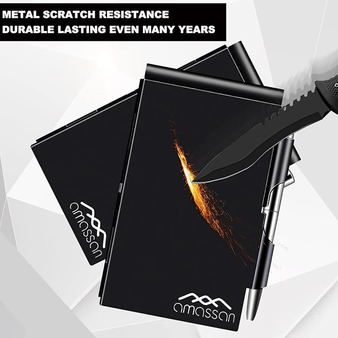 amassan Metal Small Notebook, Mini Notepad, Small Pocket Notepad Aluminum Note Case with Mini Metal Pen and 60-Page Sheets - Memo Books Note Pads (2pcs-Black+Black)
