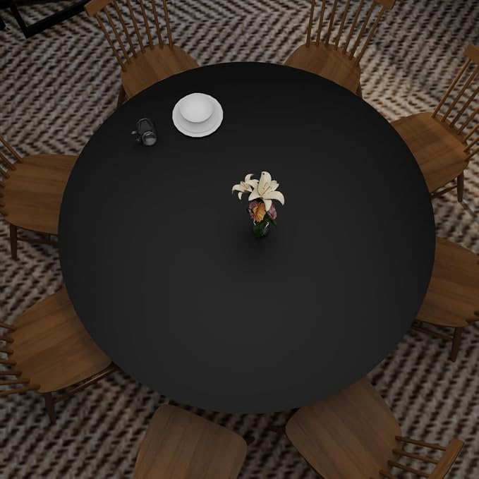 Table Cover Round - Can Be Used On Both Sides Waterproof and Easy to Clean Good Flatness Used for Dining Table(Black+Black Dia.44Inch)