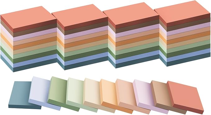 (50 Pads) Sticky Notes 1.5x2, Vintage Colors, 10 Colors Self Sticky Notes, Sticky Pads, Recyclable, Self-Stick Pads, Easy to Post for Home, Office, Notebook