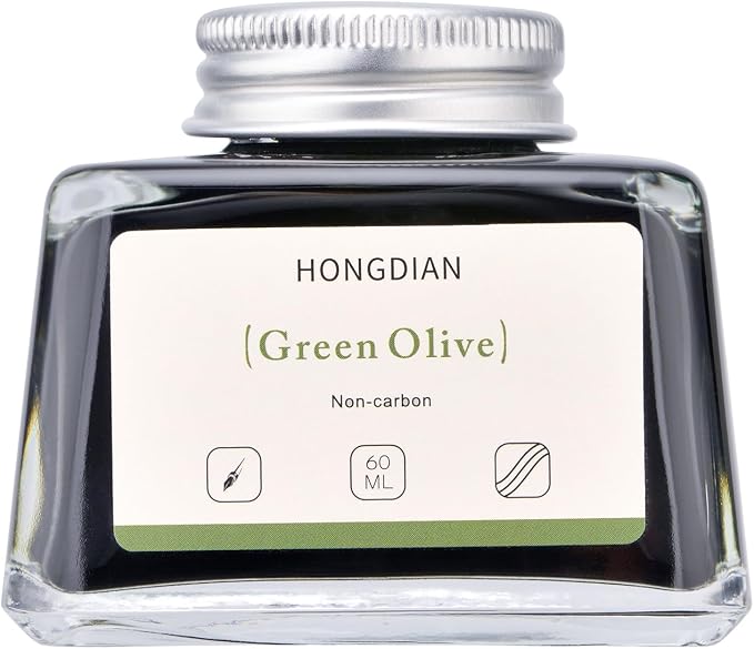 Hongdian Fountain Pen Bottled Ink Green Oliver Color, 60ml Non Carbon Inkwell Bottle, Artist Calligraphy Ink